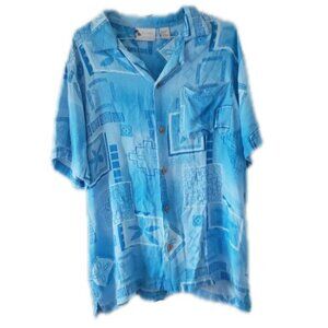 Island Shores Men's Blue Hawaiian Short Sleeve Button Shirt with Pocket
